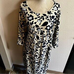 Lands' End Blue Floral on Cream  Dress sz 3X knot side detail